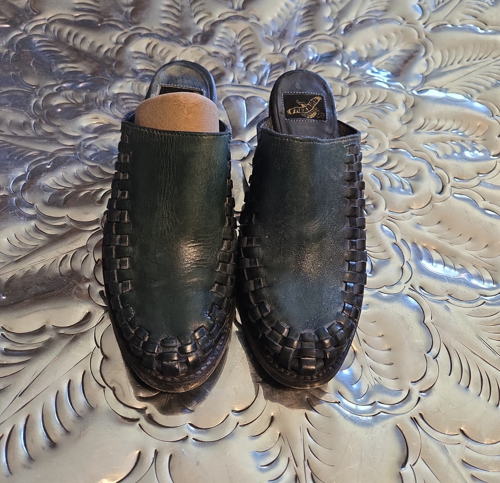 Freebird by Steven Dark Green Woven Leather Mule Clogs